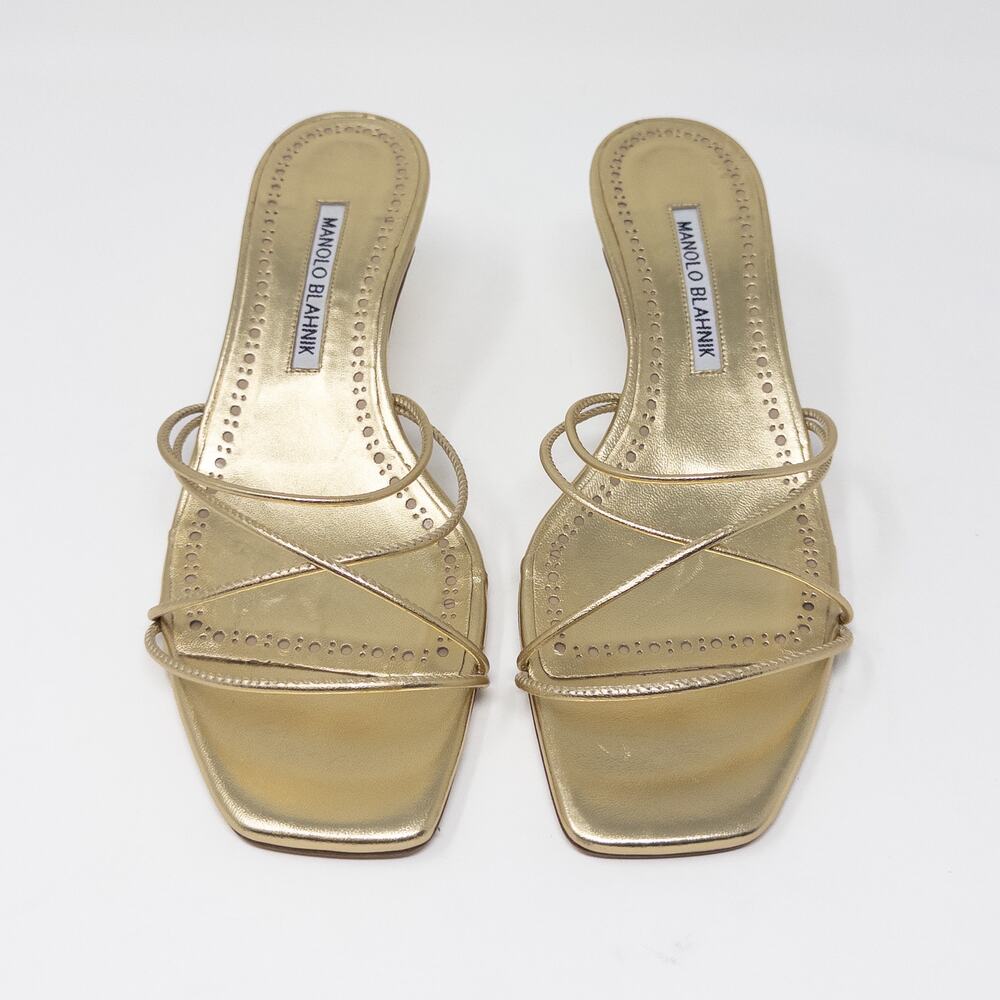 Manolo Blahnik Ninfemu 50mm Gold Strappy Sandals EU 38 / US 8 Heeled - Picture 2 of 6